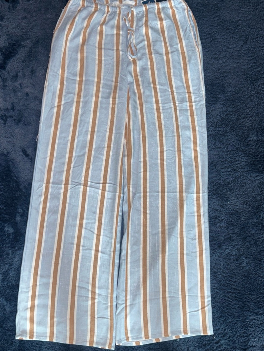 Sienna Sky Striped Wide-Leg Pants — Light Blue, White & Tan